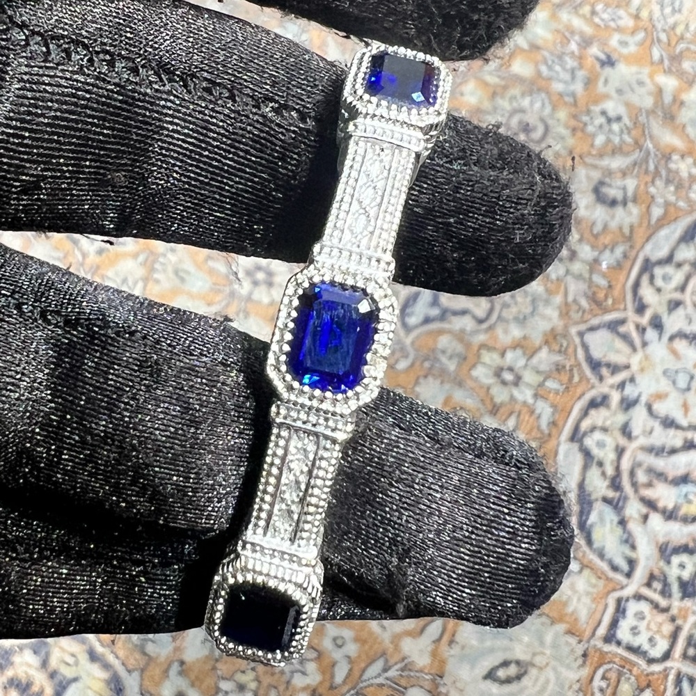 Judith Ripka sterling silver 925 emerald cut blue Corundum cuff bangle Bracelet